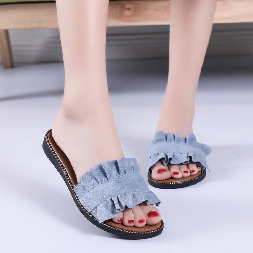 Flat-Heeled Flip Flops With Ruffles