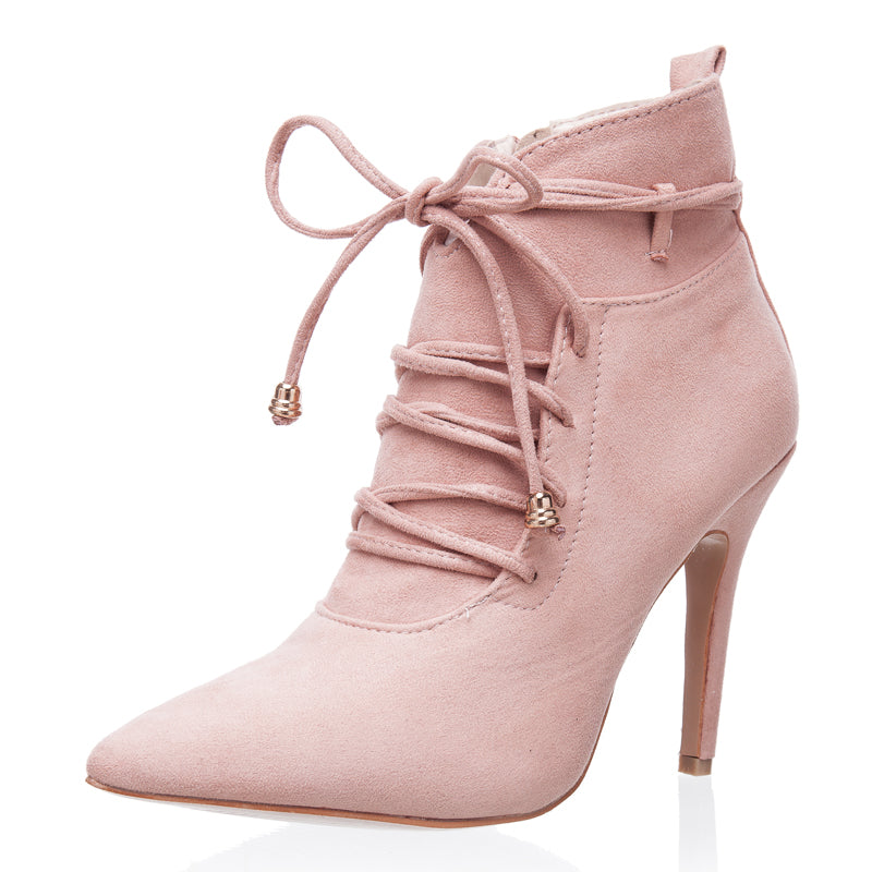 Lace-Up High-Heeled Ankle Boots