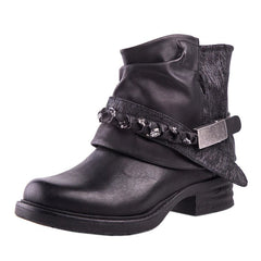 Round Toe Ankle Boots With Metal Decorations