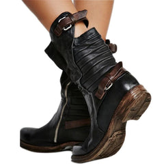 PU Leather Western Calf Boots With Buckles