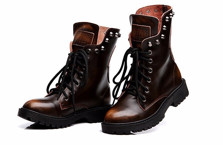 Genuine Leather Lace-Up Platform Boots