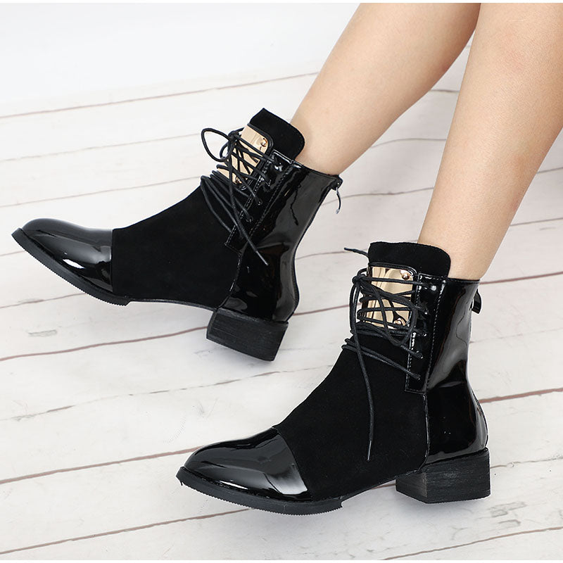 Patent Leather Low-Heeled Ankle Boots