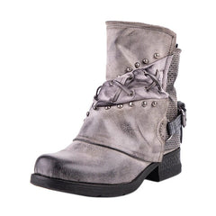 PU Leather Waterproof Ankle Boots With Rivets and Buckles