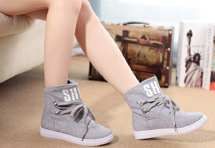 Female Casual Stylish Canvas Solid Color Boots