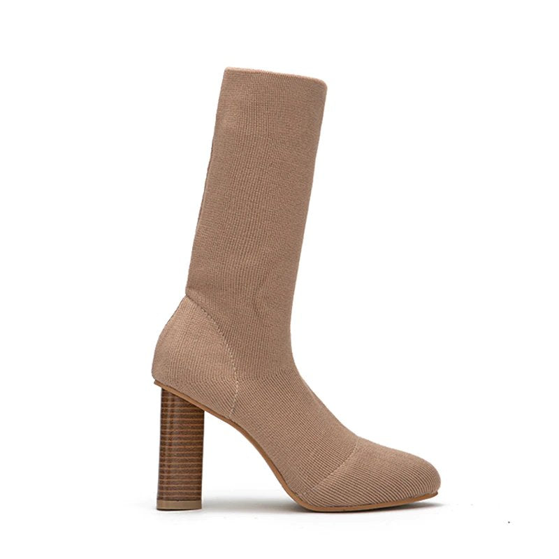 Warm Stretch High-Heeled Knitted Sock Boots