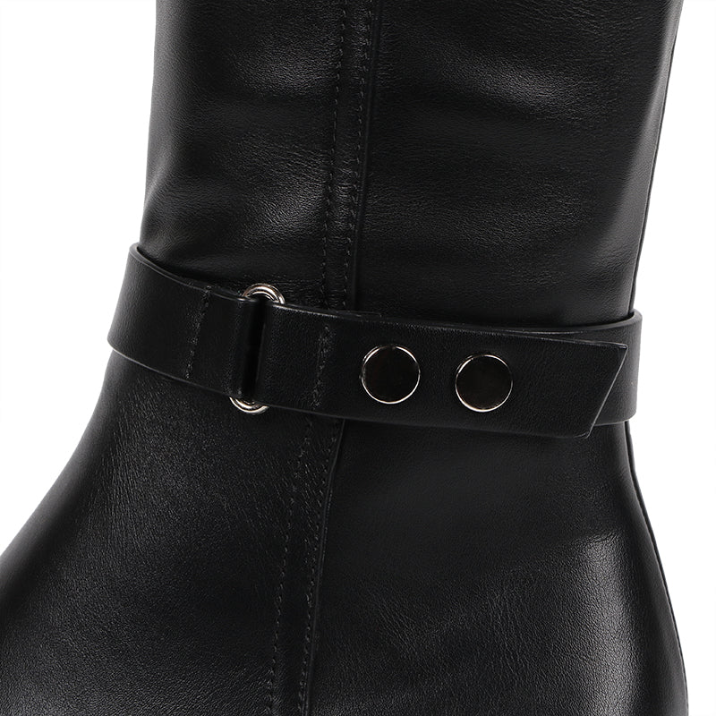 Leather Round Toe High Boots