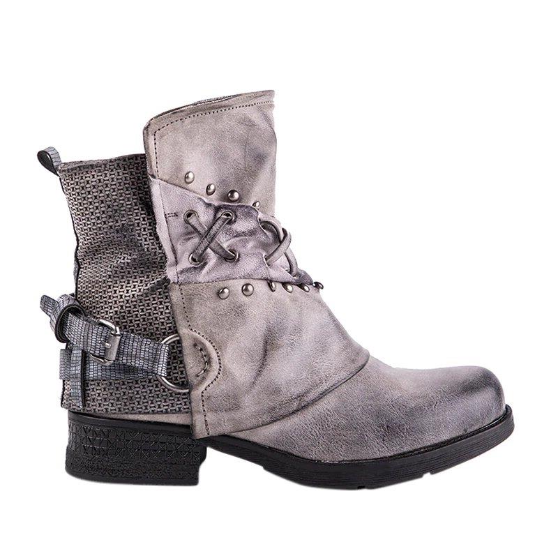 PU Leather Waterproof Ankle Boots With Rivets and Buckles