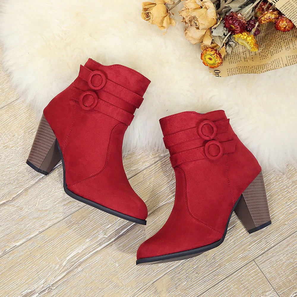 High-Heeled Ankle Boots With Fleece Lining