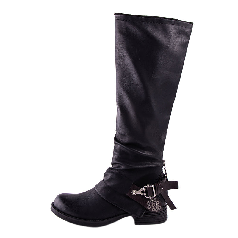 PU Leather Knee-High Boots With Buckles