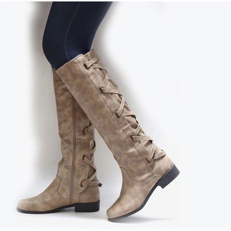 Botas altas informales con cremallera y cordones con hebillas 