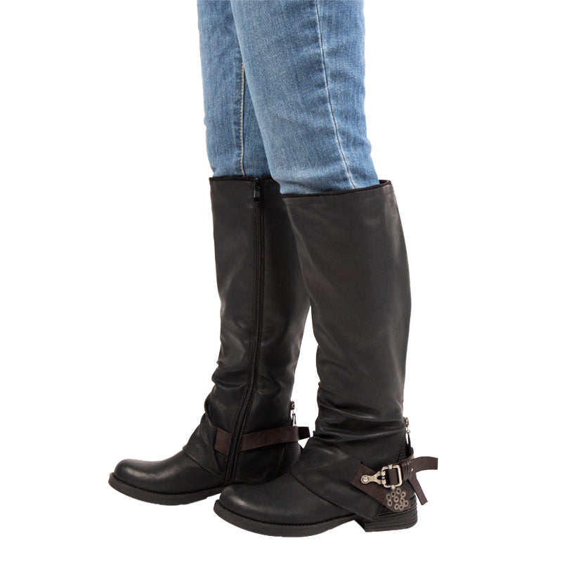 PU Leather Knee-High Boots With Buckles