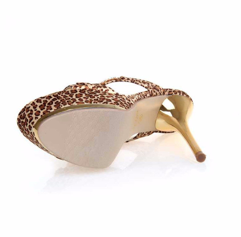 Chanclas de tacón alto para mujer con estampado de leopardo