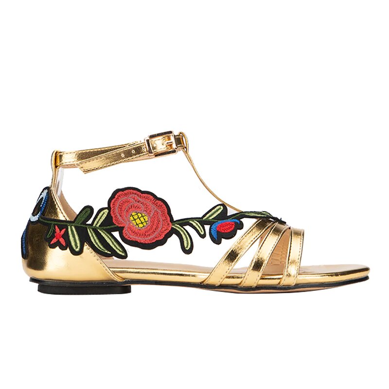 Sandalias planas de gladiador con bordado floral 