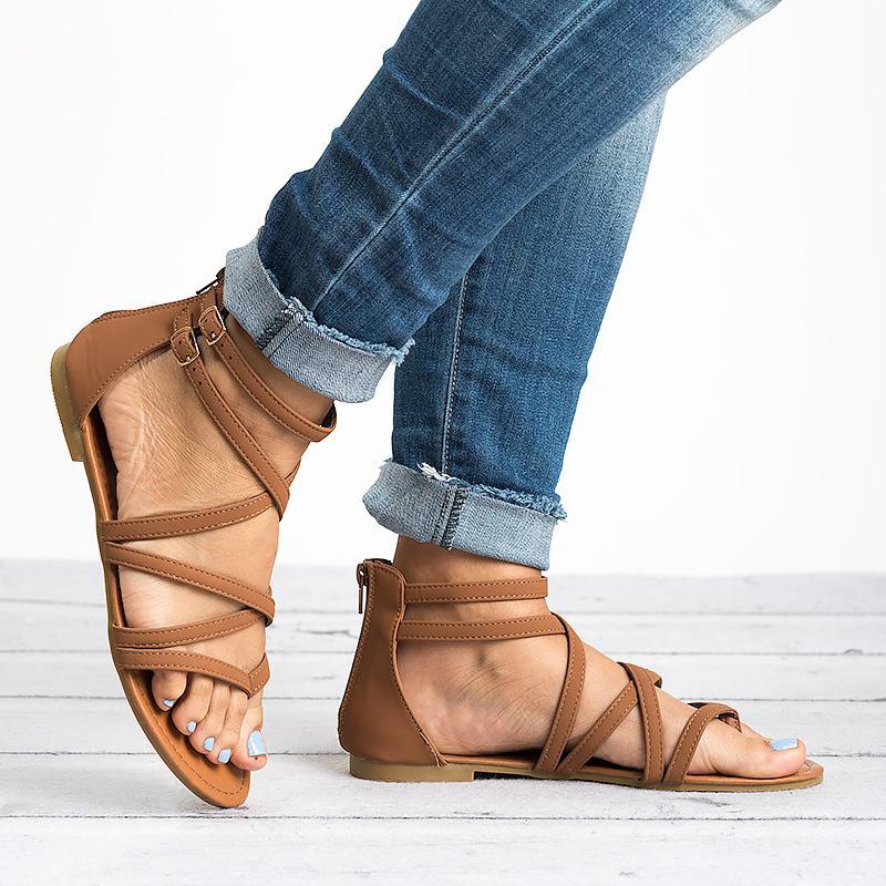 PU Leather Flat Gladiator Sandals