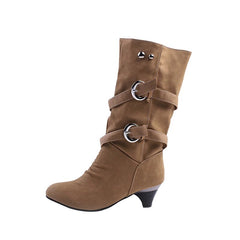 Warm Mid-Calf Boots With Decorative Buckles