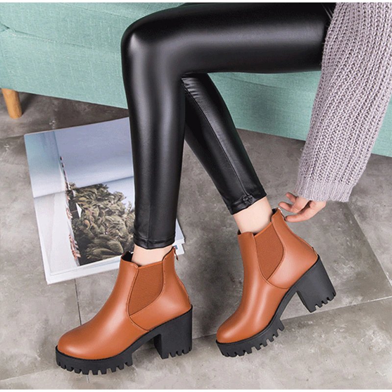 Platform High-Heeled Chelsea Boots