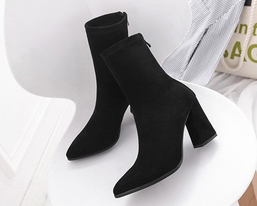 Suede High-Heeled Sock Boots
