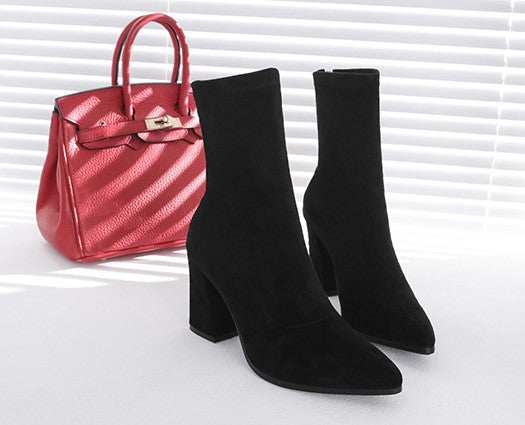 Suede High-Heeled Sock Boots