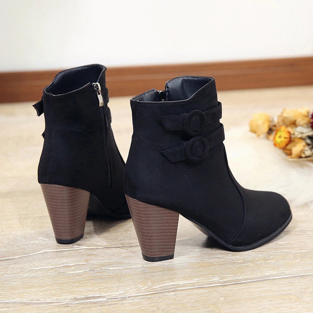 High-Heeled Ankle Boots With Fleece Lining