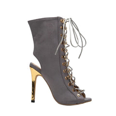 Flock High-Heeled T-Tied Ankle Boots With Peep Toe