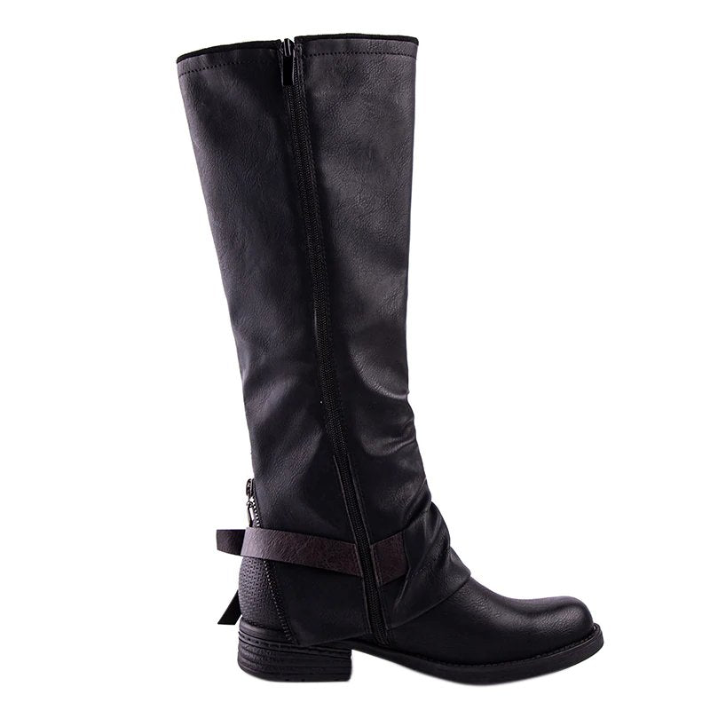 PU Leather Knee-High Boots With Buckles