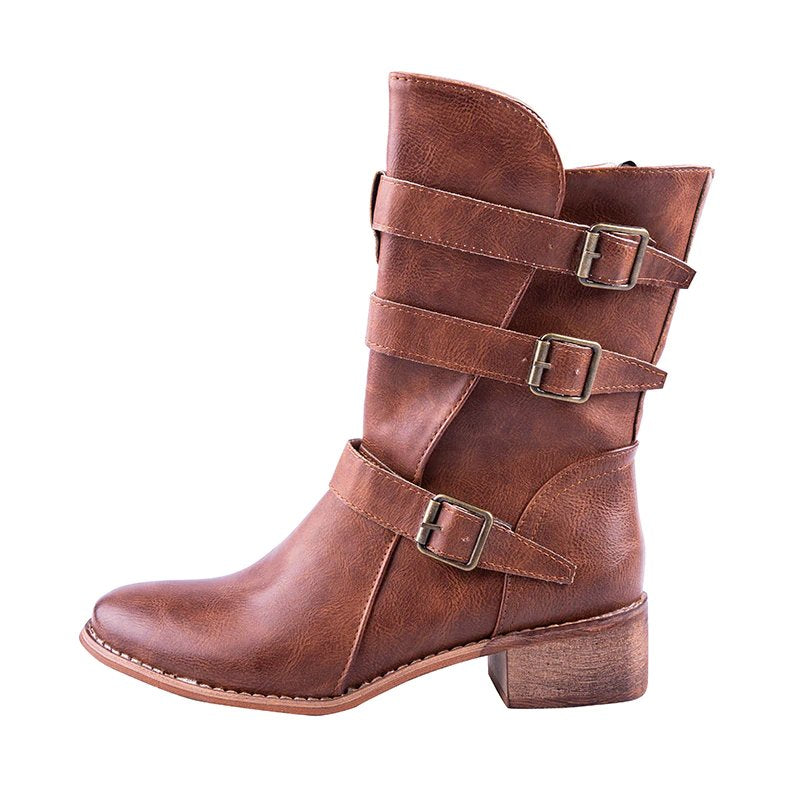 Westernstiefel aus PU-Leder mit Schnallen 