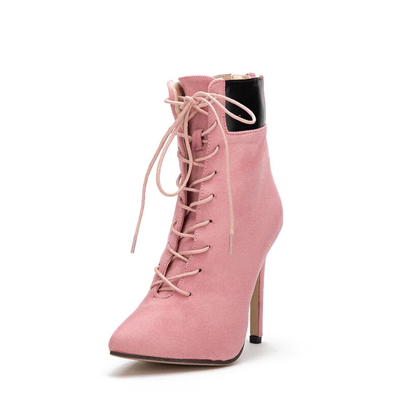 Suede Cross-Tied High-Heeled Ankle Boots