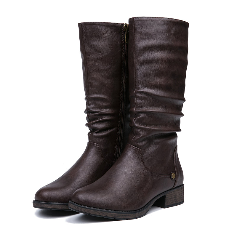 PU Leather Round Toe High Boots