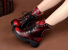 Genuine Leather Lace-Up Platform Boots