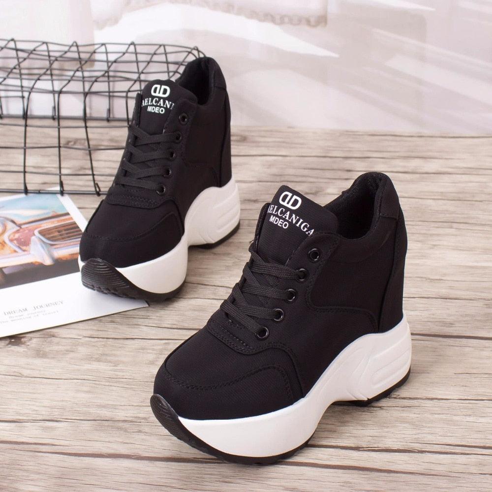 Chunky Wedge Sneakers Lace-up Breathable Mesh Fabric for Women