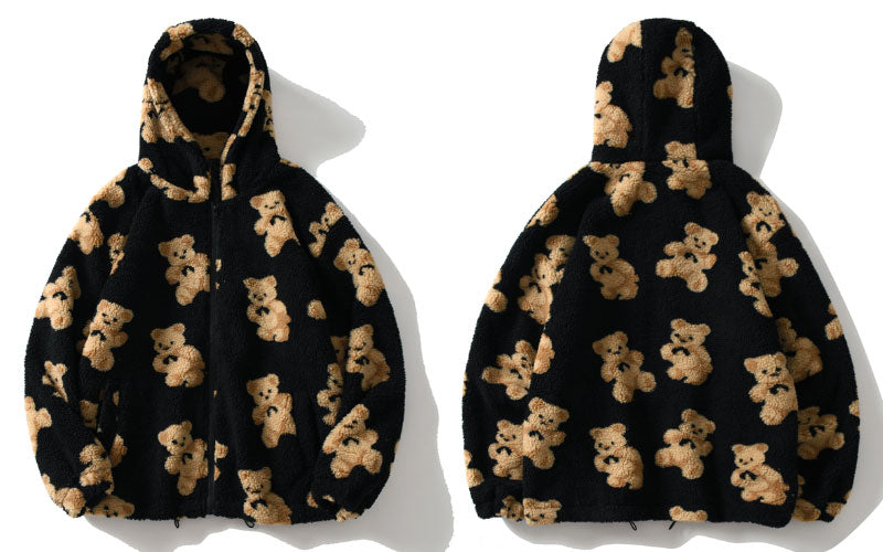 Chaqueta unisex con cremallera y estampado de oso peludo