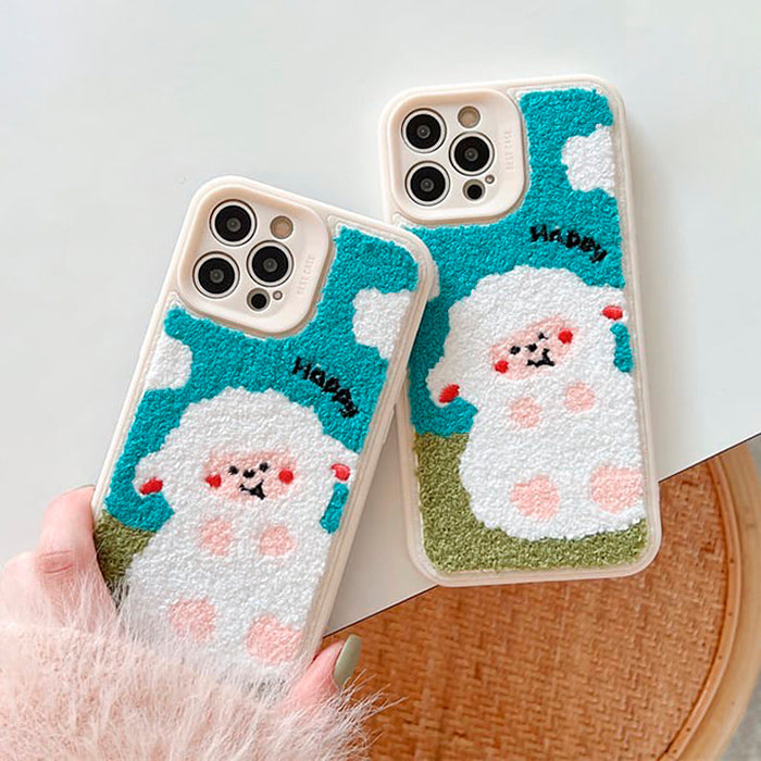 Funda para iPhone con bordado de ovejas felices