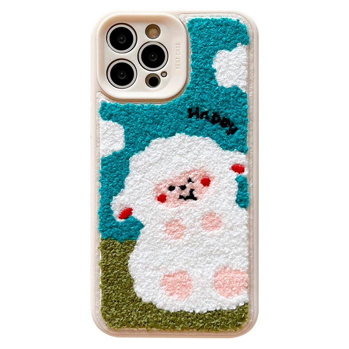 Funda para iPhone con bordado de ovejas felices