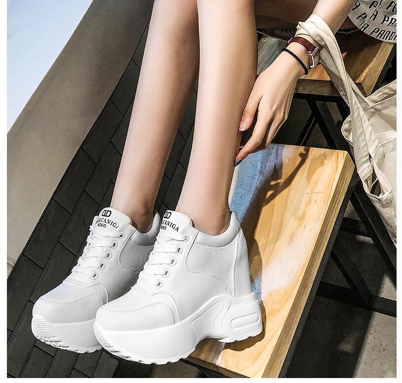 Chunky Wedge Sneakers Lace-up Breathable Mesh Fabric for Women