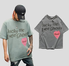 Camiseta gris con estampado retro para hombre