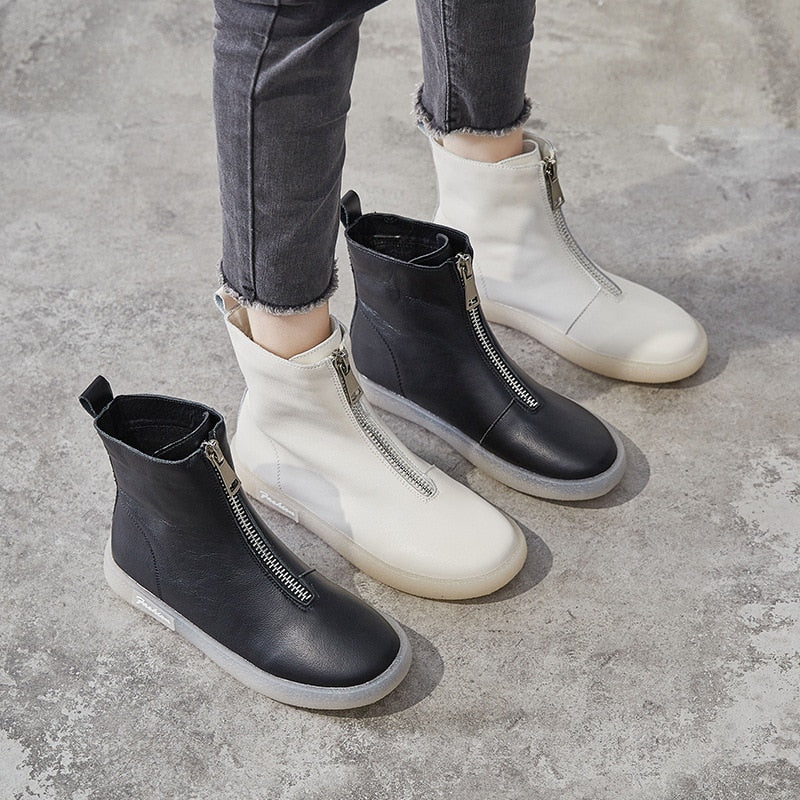 Flache Stiefeletten aus Leder für Damen