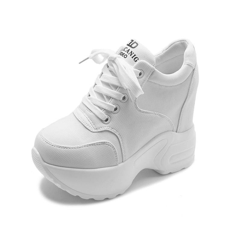 Chunky Wedge Sneakers Lace-up Breathable Mesh Fabric for Women