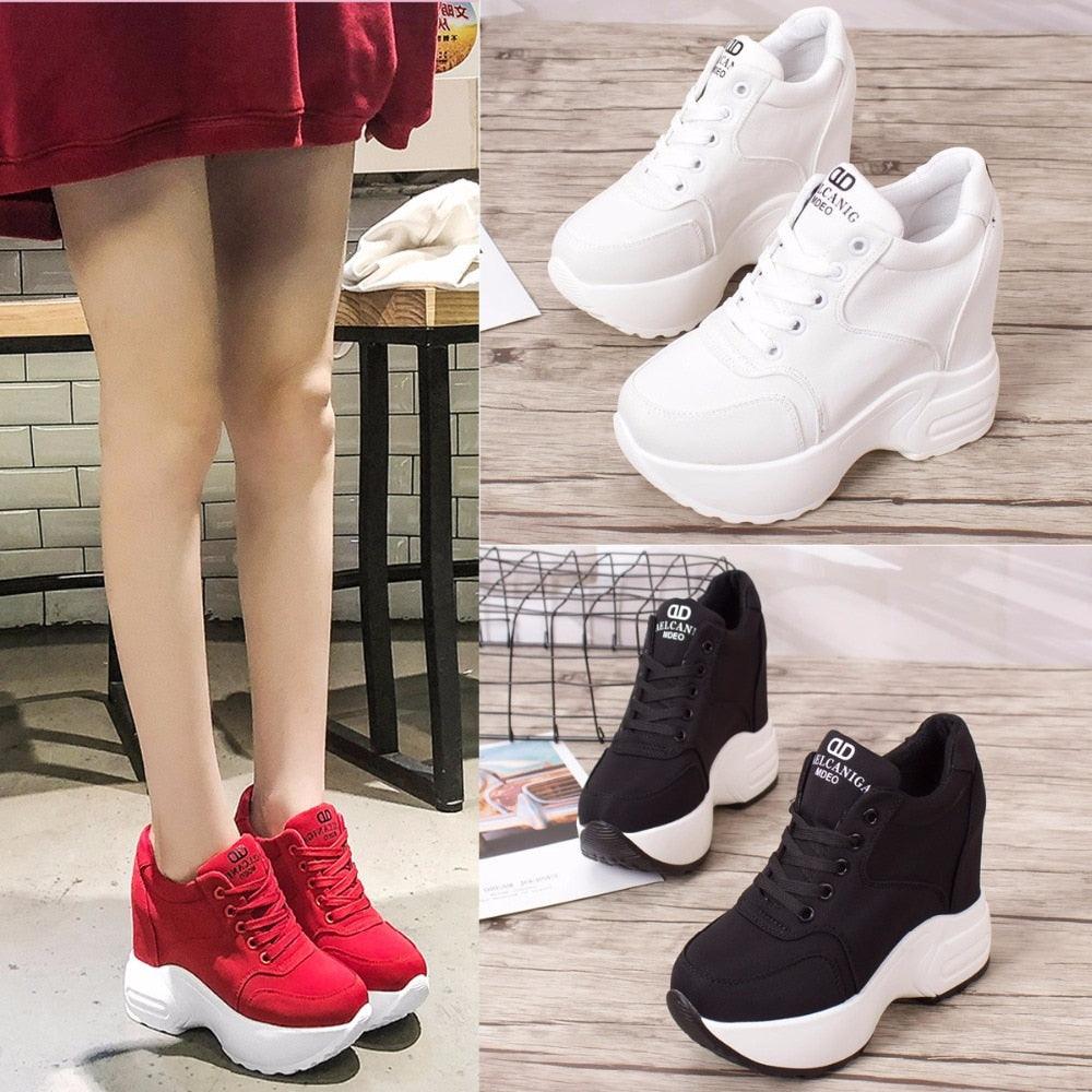 Chunky Wedge Sneakers Lace-up Breathable Mesh Fabric for Women