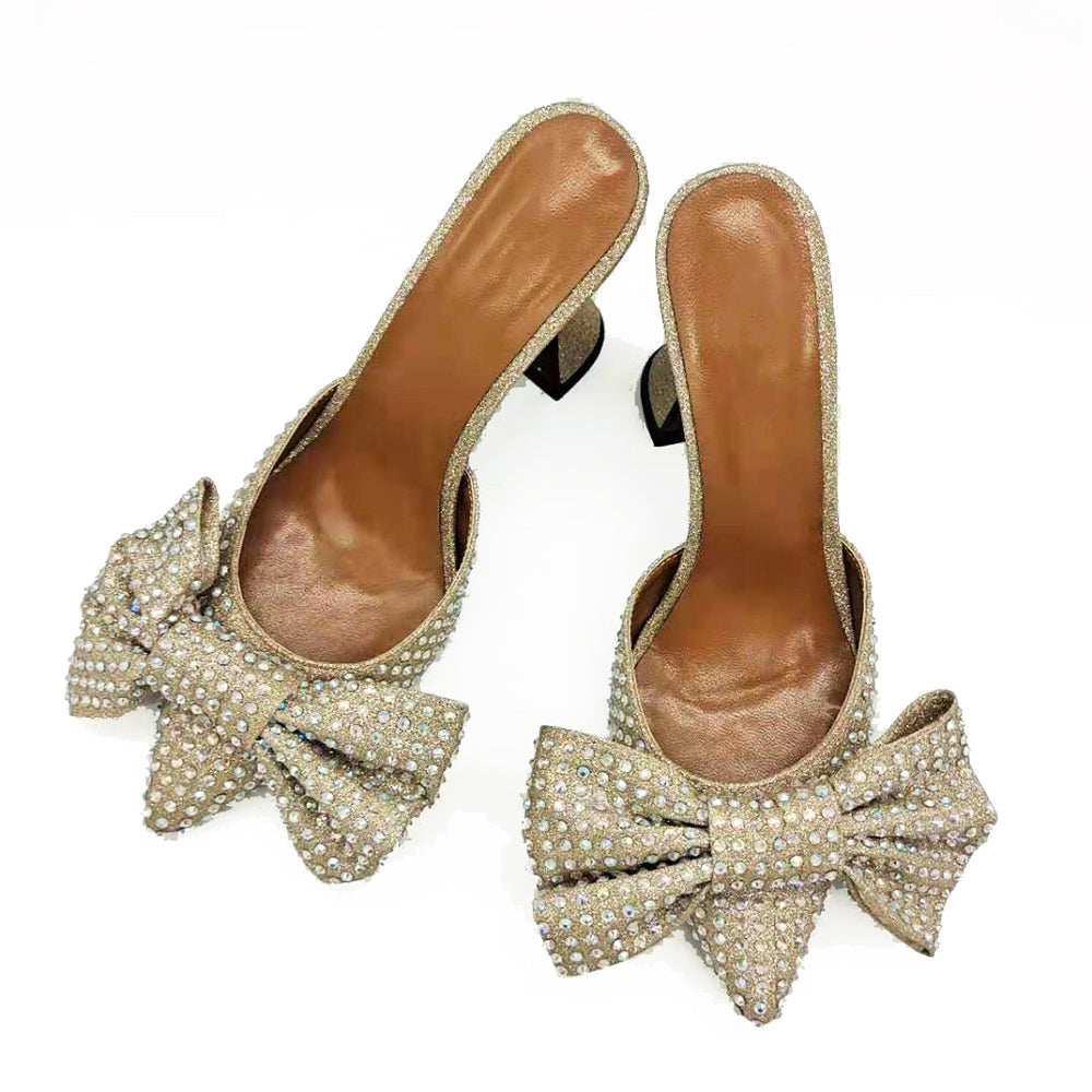 POINTED TOE BOW HIGH HEELS PUMPS - Gold