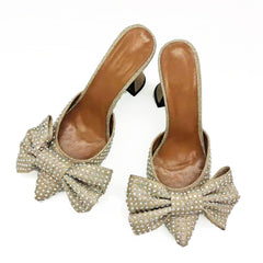 POINTED TOE BOW HIGH HEELS PUMPS - Gold