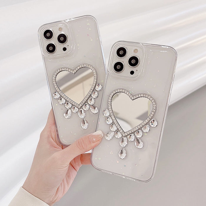 Funda para iPhone con diamantes de imitación y corazón