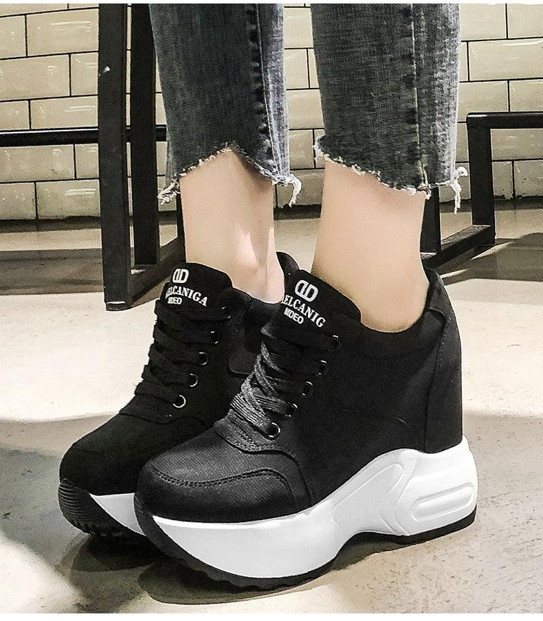 Chunky Wedge Sneakers Lace-up Breathable Mesh Fabric for Women