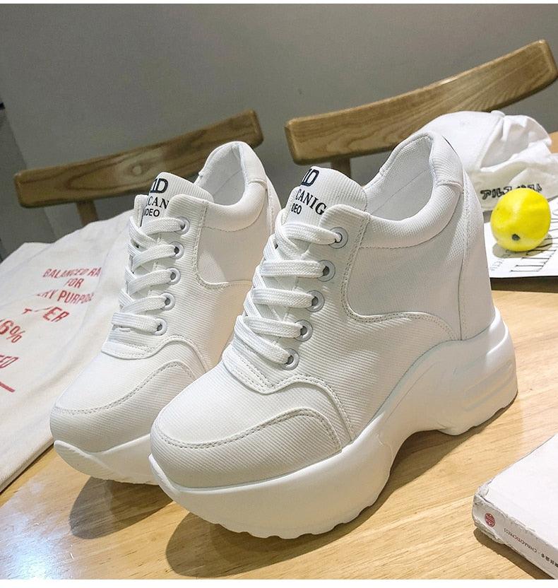 Chunky Wedge Sneakers Lace-up Breathable Mesh Fabric for Women