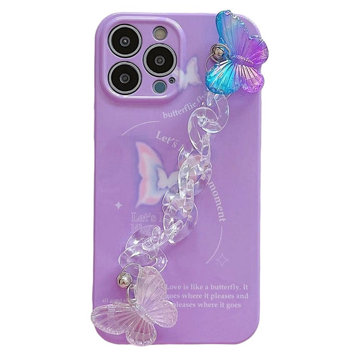 Funda para iPhone con cadena de mariposa holográfica