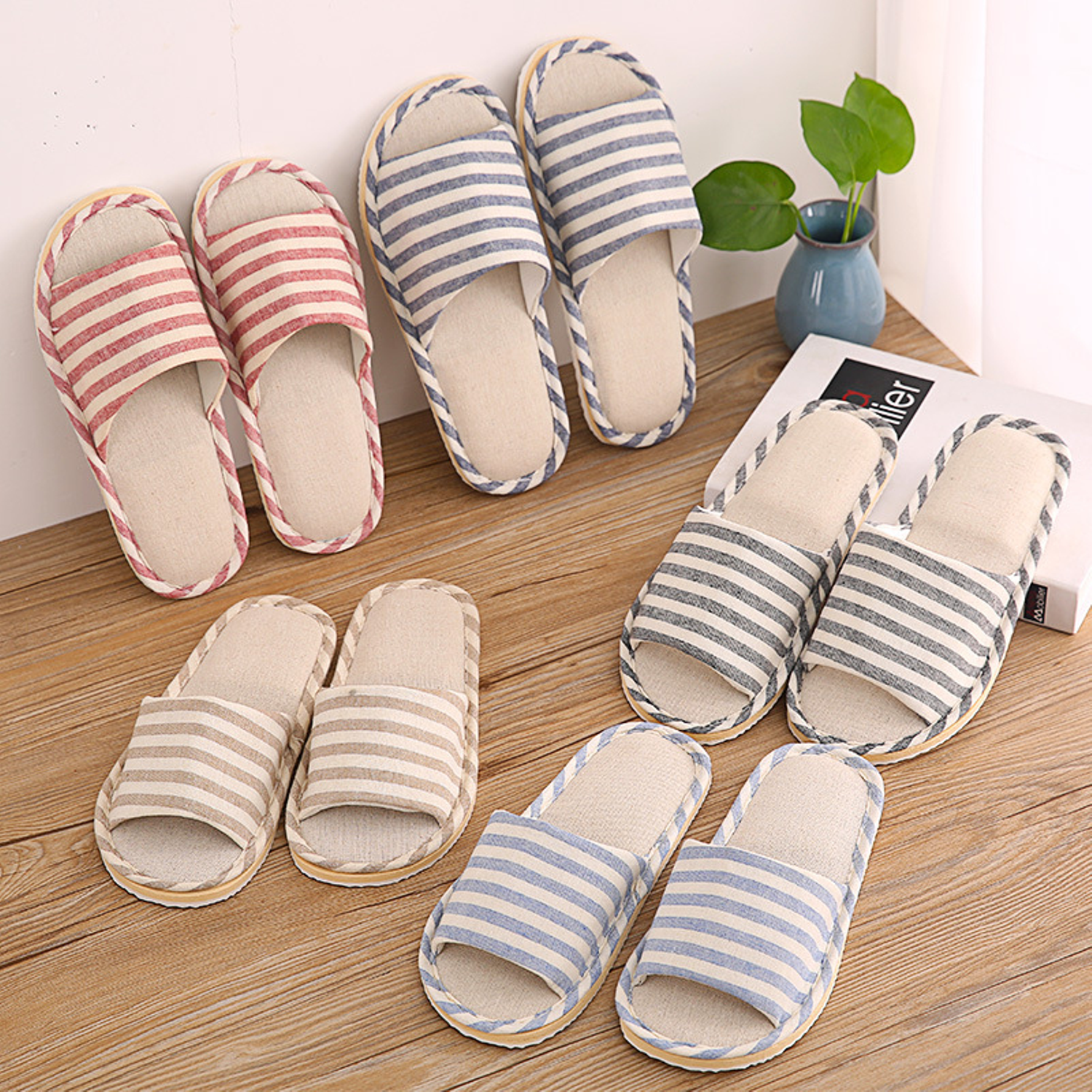Casual Striped Linen Home Slippers