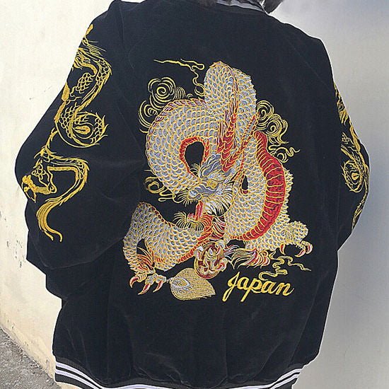 Chaqueta bomber con diseño de dragón japonés