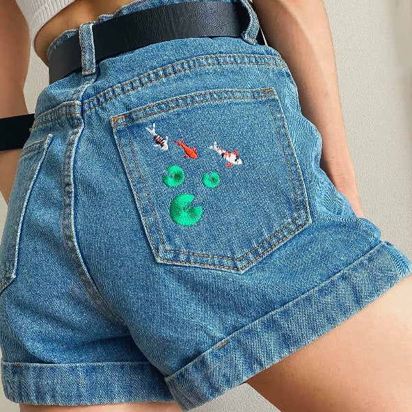 Koi Fish Embroidered Shorts