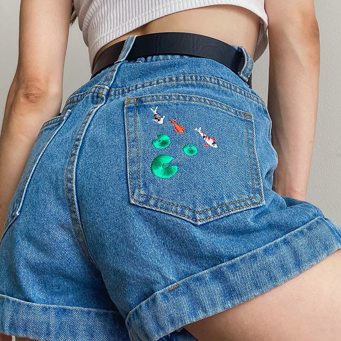 Koi Fish Embroidered Shorts