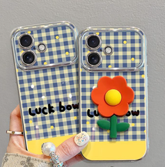 Funda para iPhone con marco de flores a cuadros