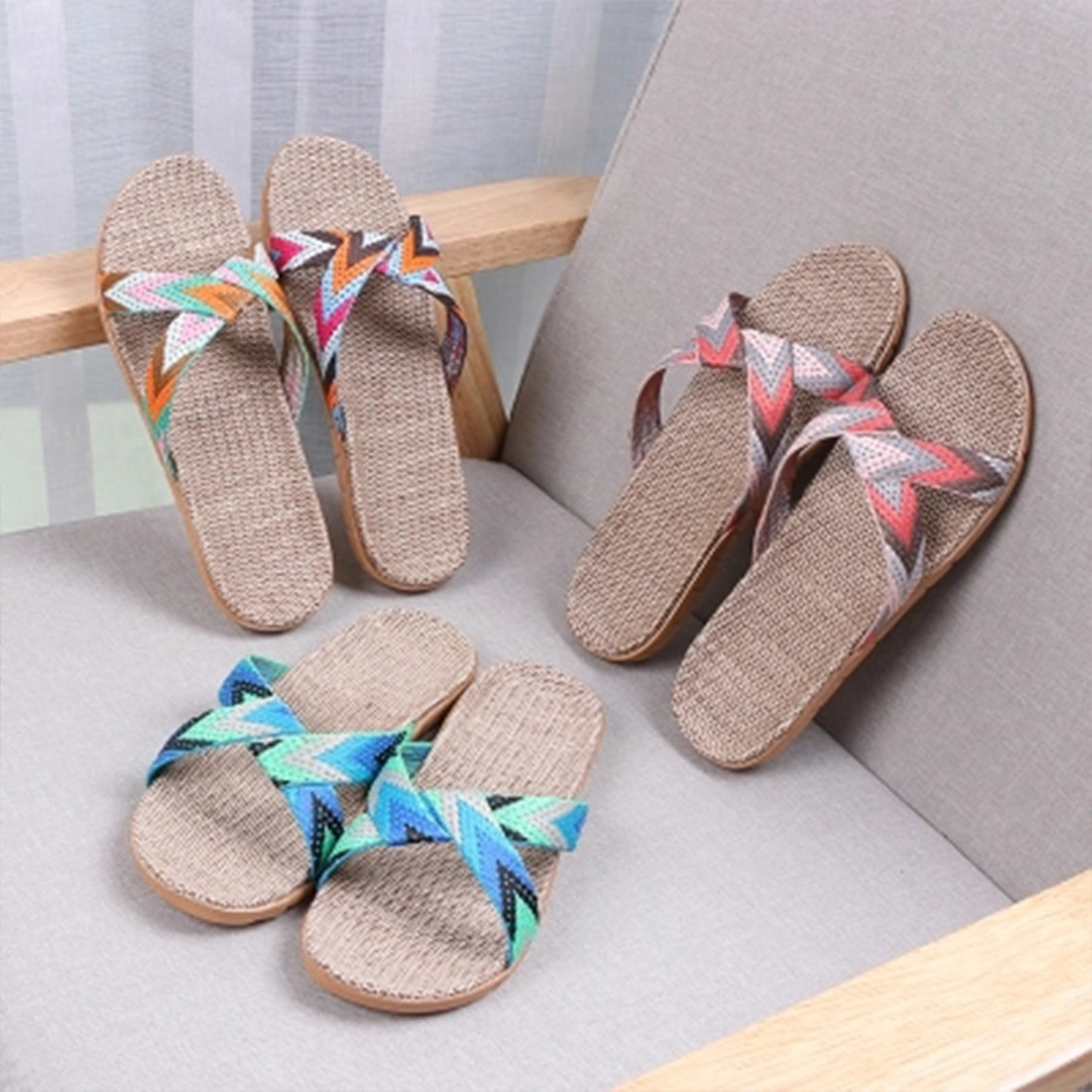 Chanclas antideslizantes de lino 